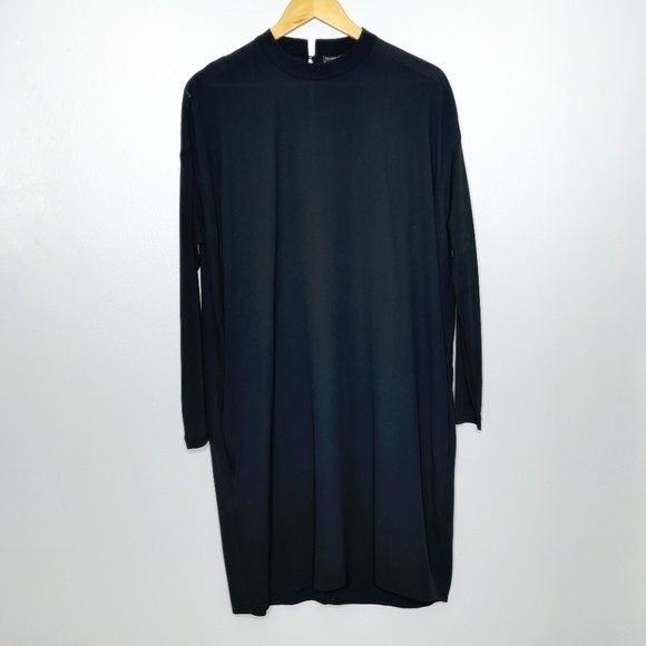 Eileen Fisher Petite Dress 100% Silk Georgette Crepe Long Sleeve Black Dress - Picture 2 of 8